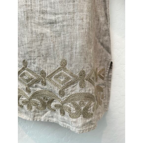 ALEXANDRA BARTLETT Woman Linen Blouse Beige Embroidered Hem Tunic Top | Size 1X - Picture 4 of 7